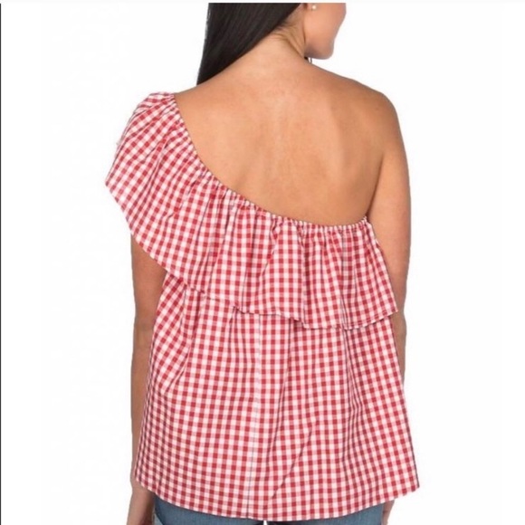 NWT Lauren James Gingham One Shoulder Top - Picture 2 of 4